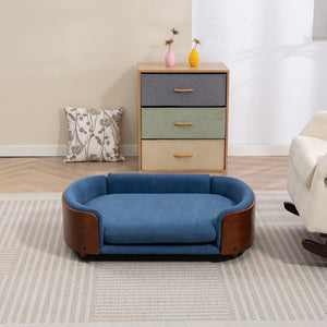 English Elm Scandinavian Elevated Pet Sofa with Walnut Bentwood Frame and Velvet Cushion W794125959
