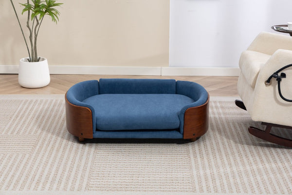 English Elm Scandinavian Elevated Pet Sofa with Walnut Bentwood Frame and Velvet Cushion W794125959