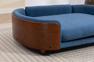 English Elm Scandinavian Elevated Pet Sofa with Walnut Bentwood Frame and Velvet Cushion W794125959