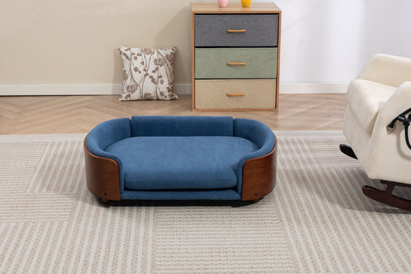 English Elm Scandinavian Elevated Pet Sofa with Walnut Bentwood Frame and Velvet Cushion W794125959