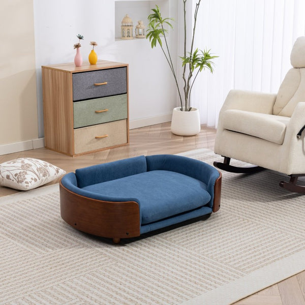 English Elm Scandinavian Elevated Pet Sofa with Walnut Bentwood Frame and Velvet Cushion W794125959