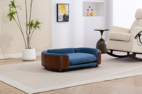 English Elm Scandinavian Elevated Pet Sofa with Walnut Bentwood Frame and Velvet Cushion W794125959