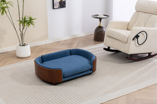 English Elm Scandinavian Elevated Pet Sofa with Walnut Bentwood Frame and Velvet Cushion W794125959