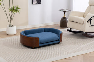 English Elm Scandinavian Elevated Pet Sofa with Walnut Bentwood Frame and Velvet Cushion W794125959