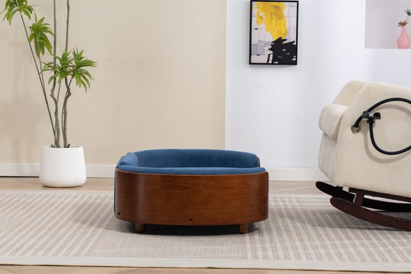 English Elm Scandinavian Elevated Pet Sofa with Walnut Bentwood Frame and Velvet Cushion W794125959