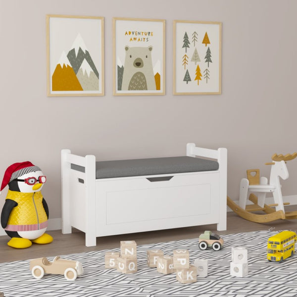 English Elm Kids White Toy Chest with Cushioned Bench Seat Safety Hinge and Built-in Bookshelf W808P166755