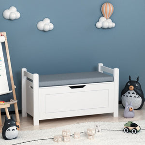 English Elm Kids White Toy Chest with Cushioned Bench Seat Safety Hinge and Built-in Bookshelf W808P166755
