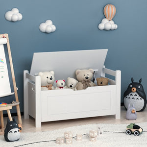 English Elm Kids White Toy Chest with Cushioned Bench Seat Safety Hinge and Built-in Bookshelf W808P166755