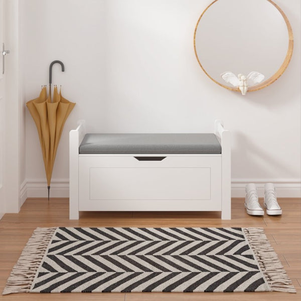 English Elm Kids White Toy Chest with Cushioned Bench Seat Safety Hinge and Built-in Bookshelf W808P166755