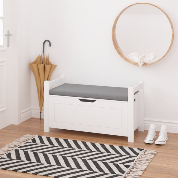 English Elm Kids White Toy Chest with Cushioned Bench Seat Safety Hinge and Built-in Bookshelf W808P166755