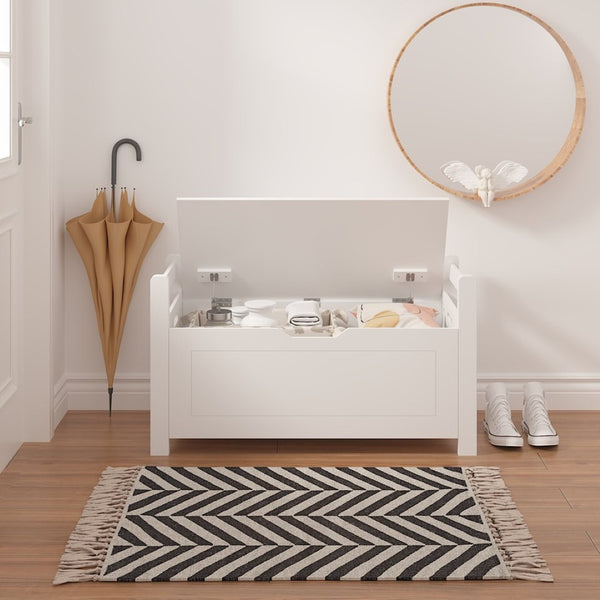 English Elm Kids White Toy Chest with Cushioned Bench Seat Safety Hinge and Built-in Bookshelf W808P166755