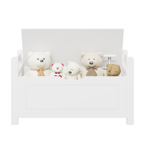 English Elm Kids White Toy Chest with Cushioned Bench Seat Safety Hinge and Built-in Bookshelf W808P166755