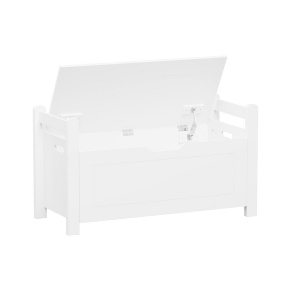 English Elm Kids White Toy Chest with Cushioned Bench Seat Safety Hinge and Built-in Bookshelf W808P166755