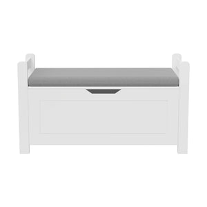 English Elm Kids White Toy Chest with Cushioned Bench Seat Safety Hinge and Built-in Bookshelf W808P166755
