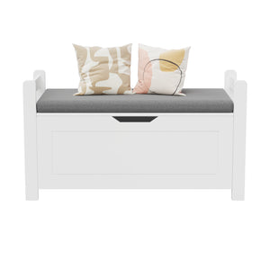 English Elm Kids White Toy Chest with Cushioned Bench Seat Safety Hinge and Built-in Bookshelf W808P166755