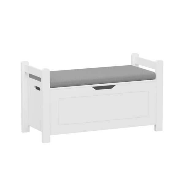 English Elm Kids White Toy Chest with Cushioned Bench Seat Safety Hinge and Built-in Bookshelf W808P166755