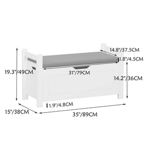 English Elm Kids White Toy Chest with Cushioned Bench Seat Safety Hinge and Built-in Bookshelf W808P166755