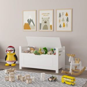 English Elm Kids White Toy Chest with Cushioned Bench Seat Safety Hinge and Built-in Bookshelf W808P166755