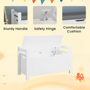 English Elm Kids White Toy Chest with Cushioned Bench Seat Safety Hinge and Built-in Bookshelf W808P166755