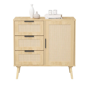 English Elm Modern Rattan Front Dresser with Solid Wood Legs and Adjustable Shelf for Any Room W808P212693