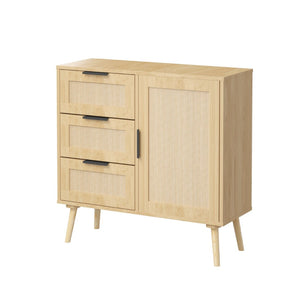 English Elm Modern Rattan Front Dresser with Solid Wood Legs and Adjustable Shelf for Any Room W808P212693