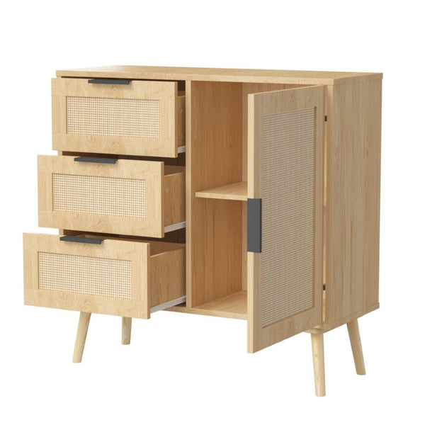 English Elm Modern Rattan Front Dresser with Solid Wood Legs and Adjustable Shelf for Any Room W808P212693