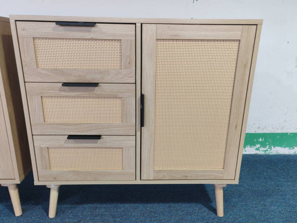 English Elm Modern Rattan Front Dresser with Solid Wood Legs and Adjustable Shelf for Any Room W808P212693