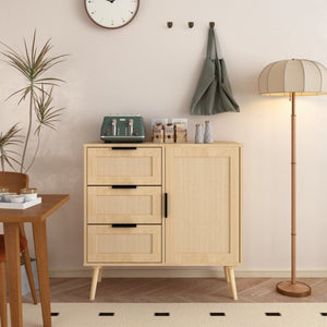 English Elm Modern Rattan Front Dresser with Solid Wood Legs and Adjustable Shelf for Any Room W808P212693