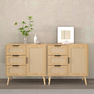 English Elm Modern Rattan Front Dresser with Solid Wood Legs and Adjustable Shelf for Any Room W808P212693