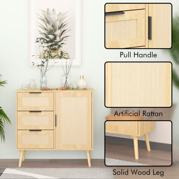 English Elm Modern Rattan Front Dresser with Solid Wood Legs and Adjustable Shelf for Any Room W808P212693