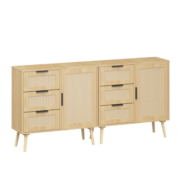 English Elm Modern Rattan Front Dresser with Solid Wood Legs and Adjustable Shelf for Any Room W808P212693