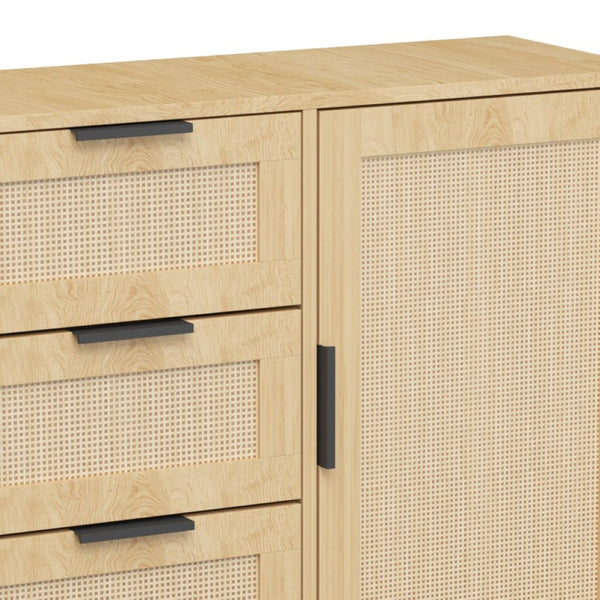 English Elm Modern Rattan Front Dresser with Solid Wood Legs and Adjustable Shelf for Any Room W808P212693