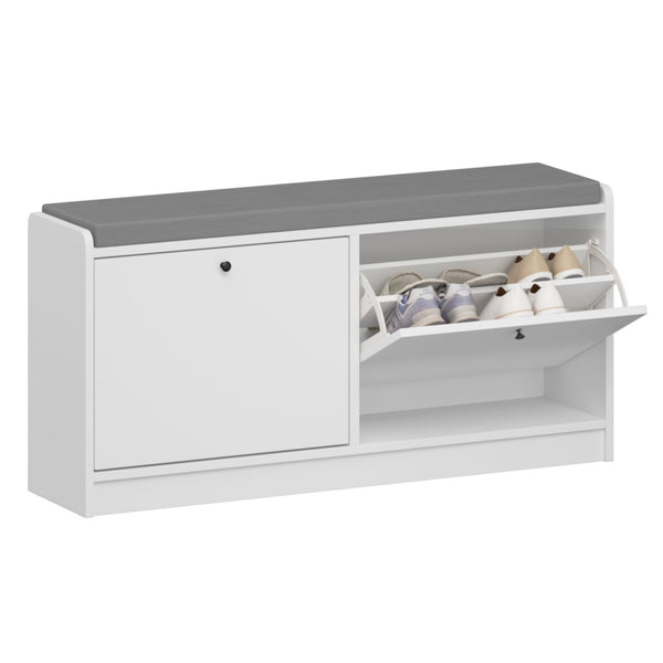 English Elm Shoe Storage Cabinet Bench with Cushioned Seat and Enclosed Shelves for Entryway Hallway W808P212702
