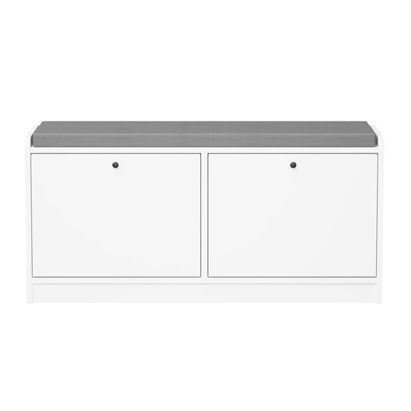 English Elm Shoe Storage Cabinet Bench with Cushioned Seat and Enclosed Shelves for Entryway Hallway W808P212702
