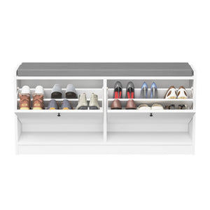 English Elm Shoe Storage Cabinet Bench with Cushioned Seat and Enclosed Shelves for Entryway Hallway W808P212702