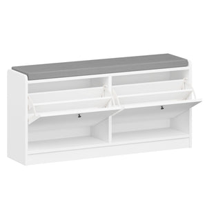 English Elm Shoe Storage Cabinet Bench with Cushioned Seat and Enclosed Shelves for Entryway Hallway W808P212702