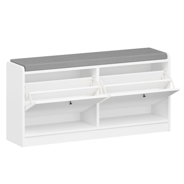 English Elm Shoe Storage Cabinet Bench with Cushioned Seat and Enclosed Shelves for Entryway Hallway W808P212702