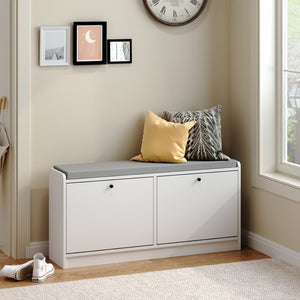 English Elm Shoe Storage Cabinet Bench with Cushioned Seat and Enclosed Shelves for Entryway Hallway W808P212702
