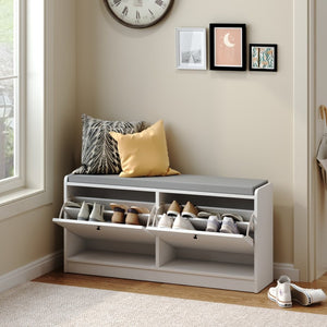 English Elm Shoe Storage Cabinet Bench with Cushioned Seat and Enclosed Shelves for Entryway Hallway W808P212702