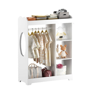 English Elm Kids Wooden Dress up Station with Mirror Hooks Shelves and Hanging Rod for Playroom W808P346009