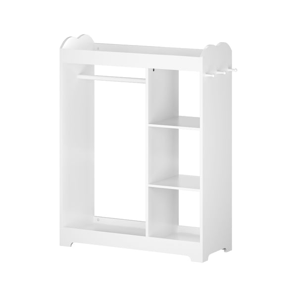 English Elm Kids Wooden Dress up Station with Mirror Hooks Shelves and Hanging Rod for Playroom W808P346009