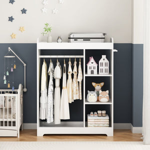 English Elm Kids Wooden Dress up Station with Mirror Hooks Shelves and Hanging Rod for Playroom W808P346009