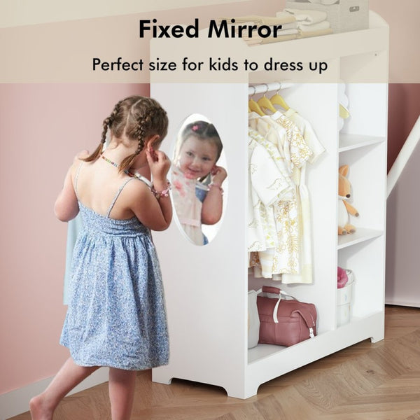English Elm Kids Wooden Dress up Station with Mirror Hooks Shelves and Hanging Rod for Playroom W808P346009