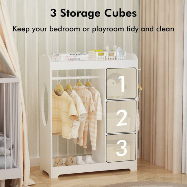 English Elm Kids Wooden Dress up Station with Mirror Hooks Shelves and Hanging Rod for Playroom W808P346009