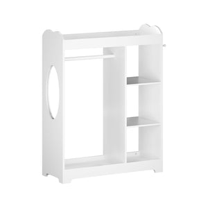 English Elm Kids Wooden Dress up Station with Mirror Hooks Shelves and Hanging Rod for Playroom W808P346009