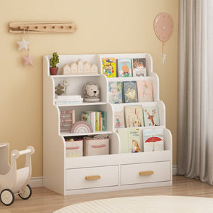 English Elm Kids Front-facing Bookcase with Two Drawers White Mdf Nursery Playroom Shelf W808P346016