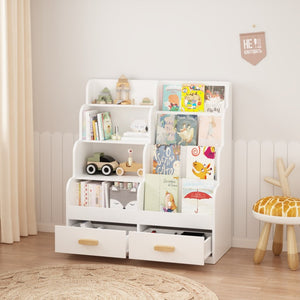 English Elm Kids Front-facing Bookcase with Two Drawers White Mdf Nursery Playroom Shelf W808P346016