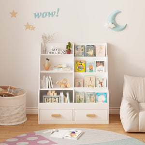 English Elm Kids Front-facing Bookcase with Two Drawers White Mdf Nursery Playroom Shelf W808P346016