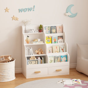 English Elm Kids Front-facing Bookcase with Two Drawers White Mdf Nursery Playroom Shelf W808P346016