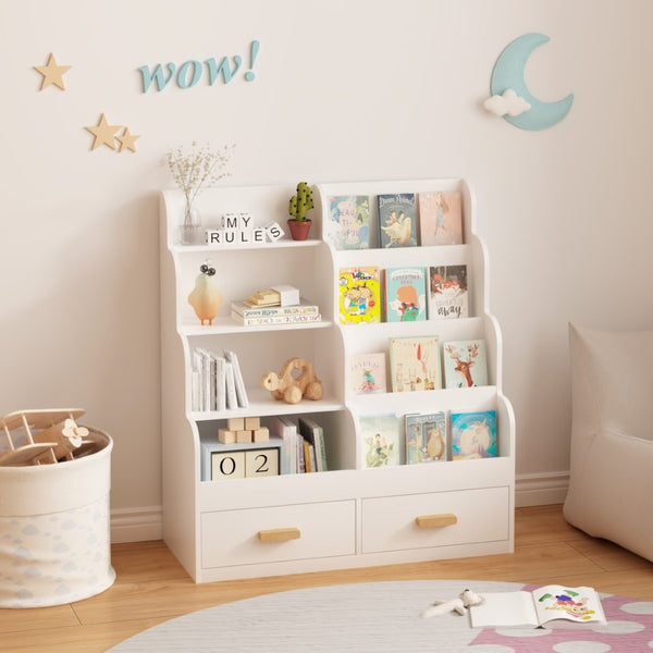 English Elm Kids Front-facing Bookcase with Two Drawers White Mdf Nursery Playroom Shelf W808P346016